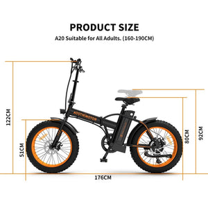 Aostirmotor A20 Fat Tire Folding E-Bike Product Size