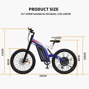 Aostirmotor S17 1500W High-end Mountain E-Bike Product Size