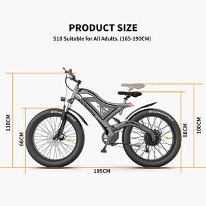 Aostirmotor S18 750W All Terrain Mountain E-Bike Product Size