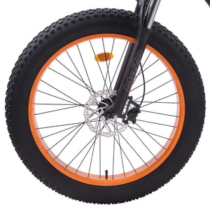 Ecotric UL-Certified Hammer Fat Tire Beach Snow Electric Bike Orange Front Wheel