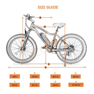 Ecotric UL-Certified Rocket Fat Tire Beach Snow Electric Bike Matt Black Size Guide