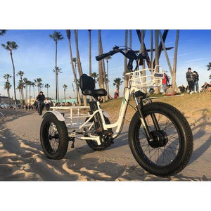 EMOJO Caddy Pro Electric Trike White On Beach