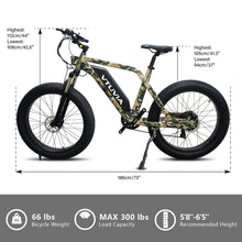 Load image into Gallery viewer, Vtuvia SN100 750W Fat-Tire Electric Mountain Bike Size